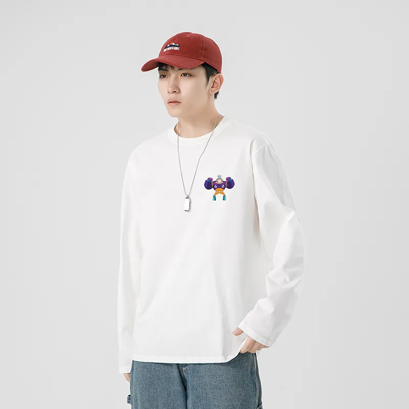 ONE PIECE Casual Students Long Sleeved T Shirt Men's Solid Color Basic-3