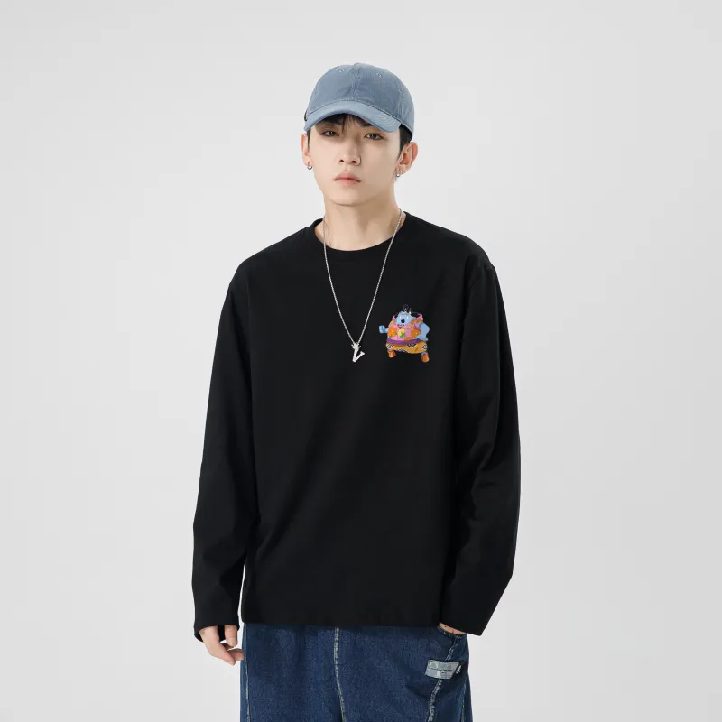 ONE PIECE Students' Casual Long Sleeved T Shirt Men's Solid Color Basic-6