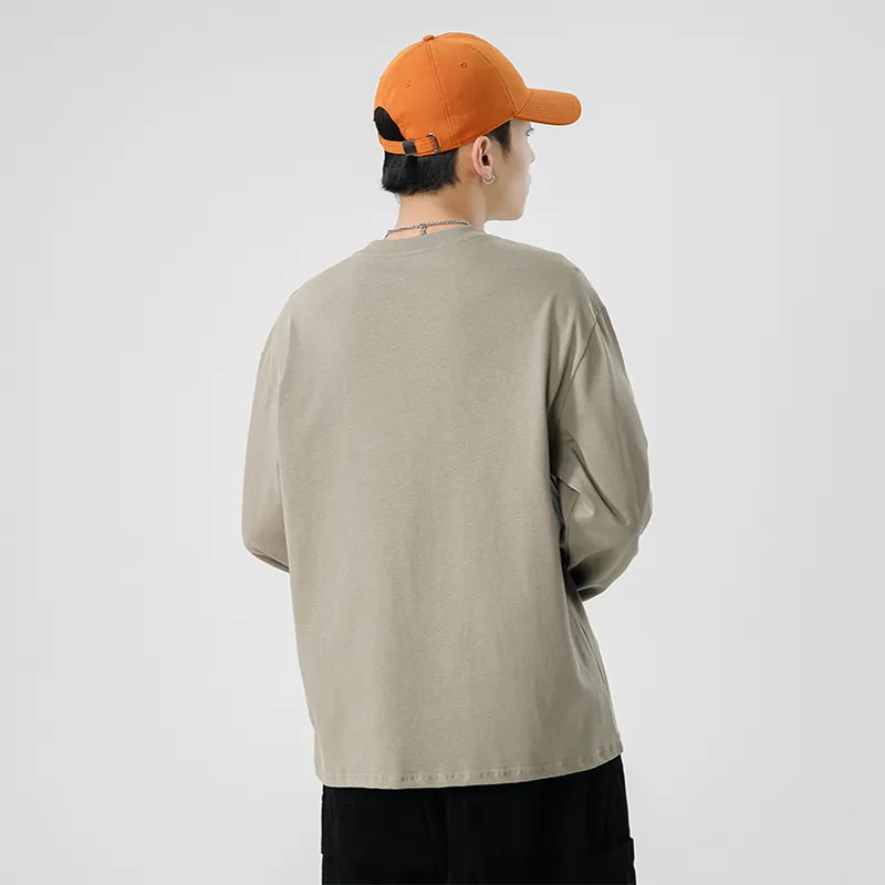 ONE PIECE Casual Students Long Sleeved T Shirt Men's Solid Color Basic-11