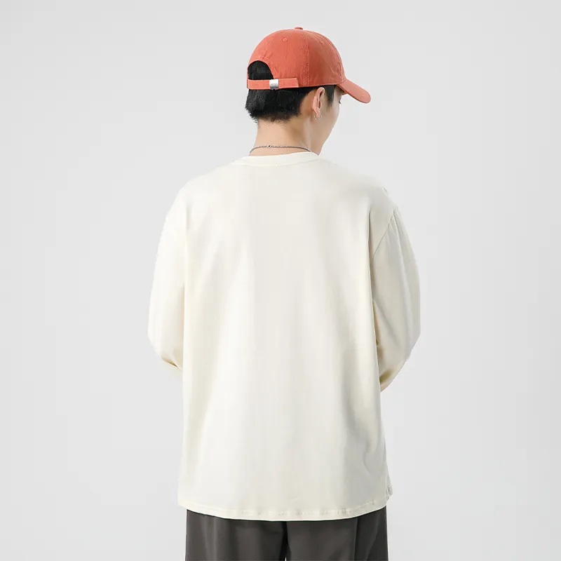 ONE PIECE Casual Students Long Sleeved T Shirt Men's Solid Color Basic-15