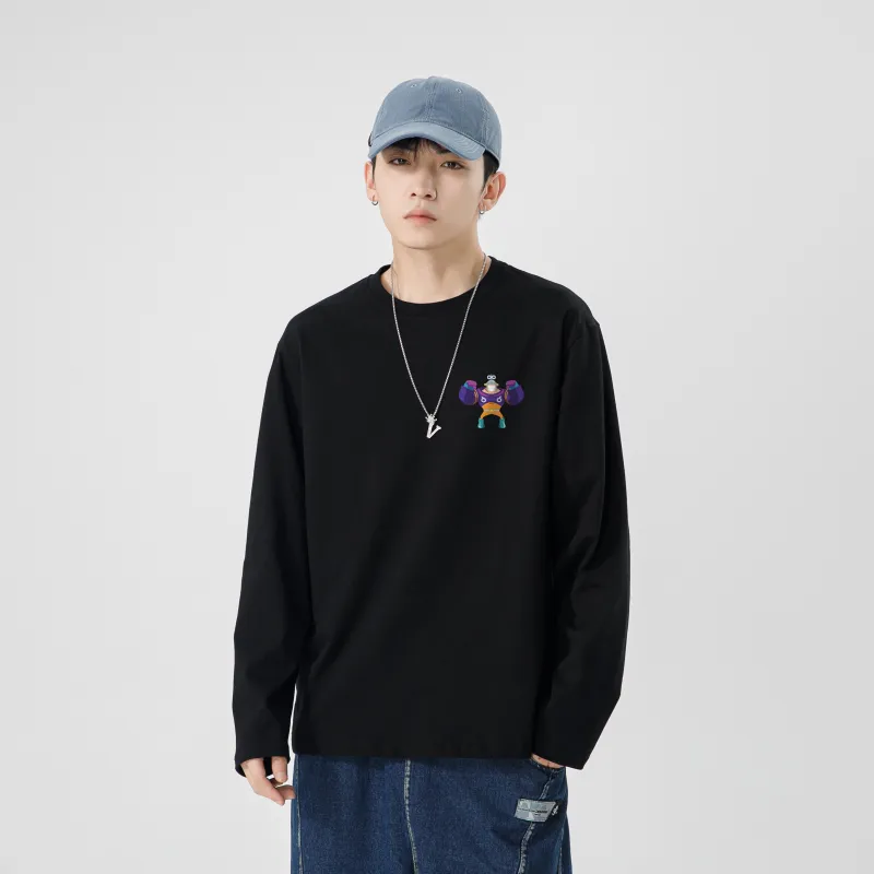 ONE PIECE Casual Students Long Sleeved T Shirt Men's Solid Color Basic-6