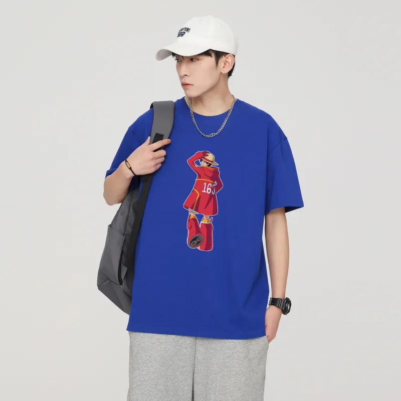 ONE PIECE Trendy Heavyweight Open Back Short Sleeved T Shirts Men's-13