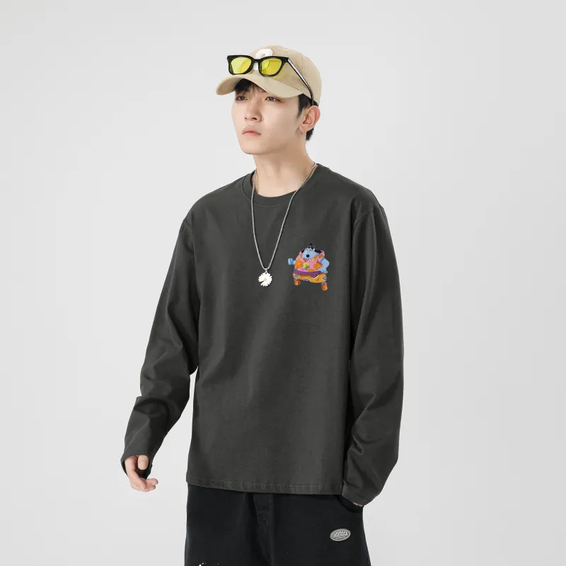ONE PIECE Students' Casual Long Sleeved T Shirt Men's Solid Color Basic-18