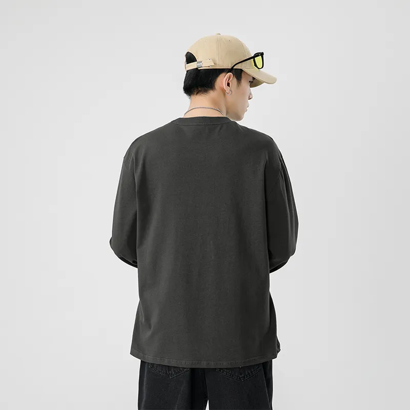 ONE PIECE Casual Students Long Sleeved T Shirt Men's Solid Color Basic-19