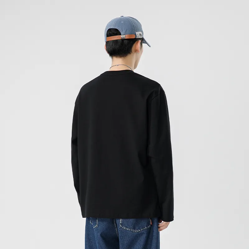 ONE PIECE Casual Students Long Sleeved T Shirt Men's Solid Color Basic-7
