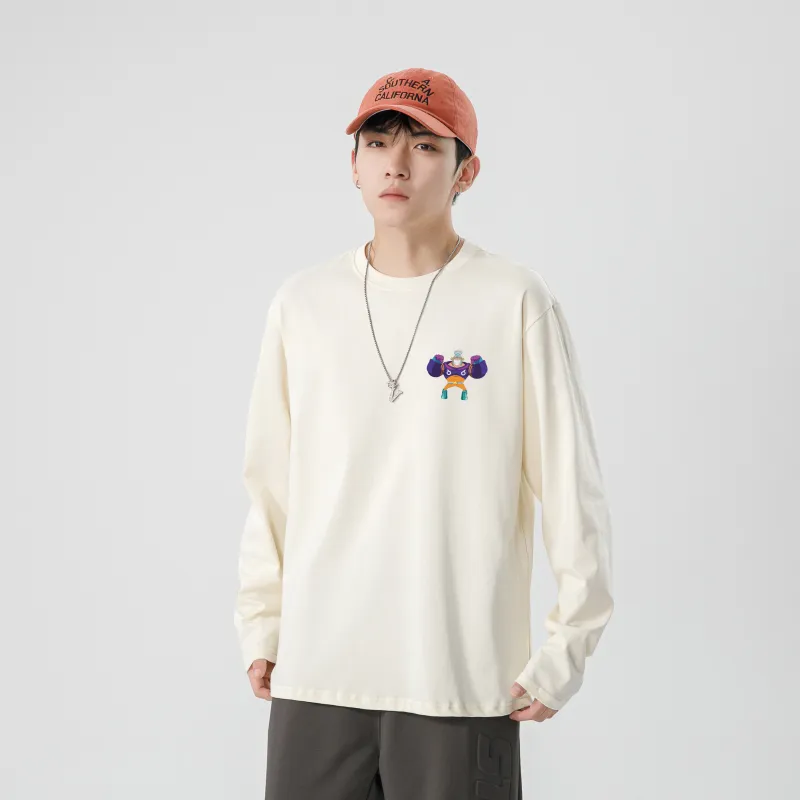 ONE PIECE Casual Students Long Sleeved T Shirt Men's Solid Color Basic-14