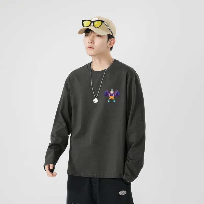 ONE PIECE Casual Students Long Sleeved T Shirt Men's Solid Color Basic-18