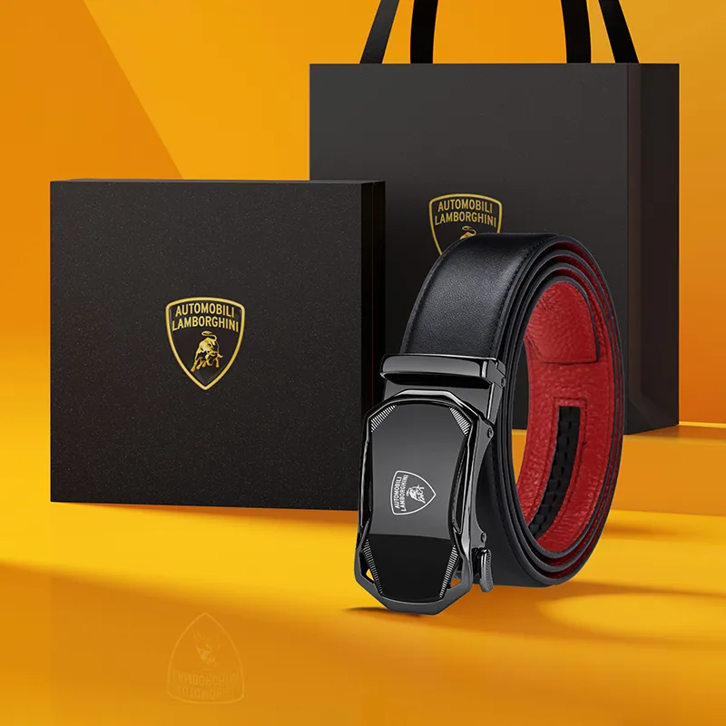 Automobili Lamborghini Cow Leather Belts Men's Width 3.5cm-1