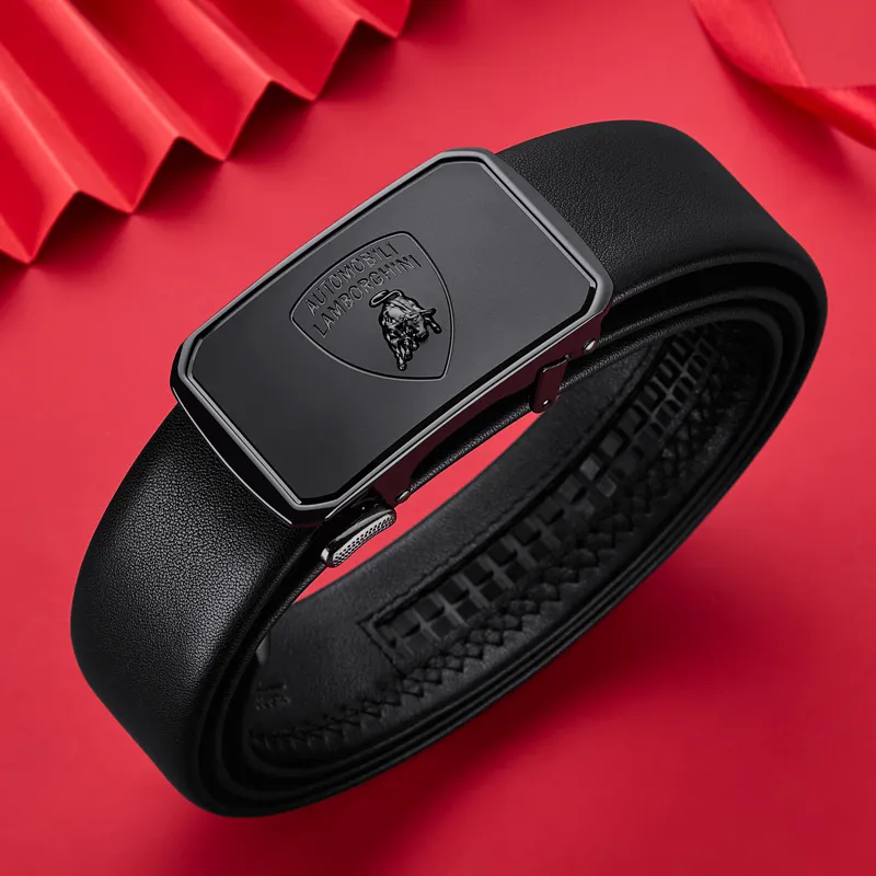 Automobili Lamborghini Cow Leather Belts Men's Width 3.5cm-4