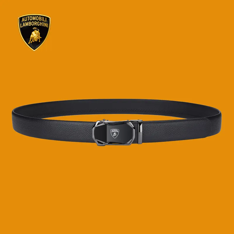 Automobili Lamborghini Cow Leather Belt, Luxury, Belt Men's Gunmetal Width 3.5cm-8