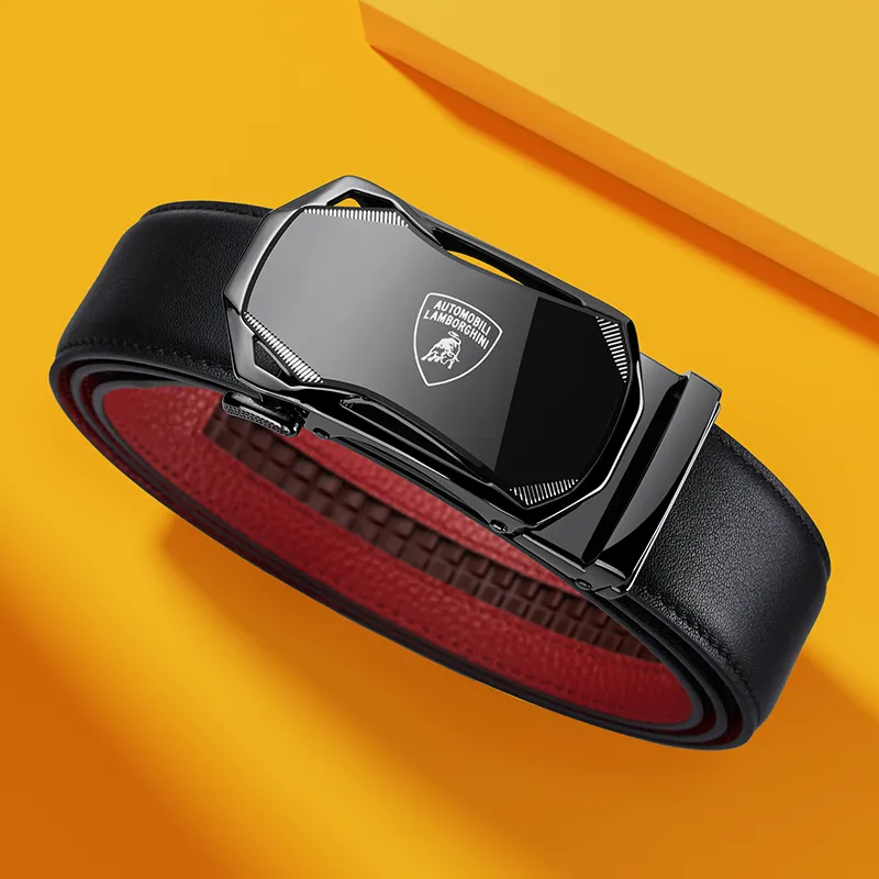 Automobili Lamborghini Cow Leather Belts Men's Width 3.5cm-2