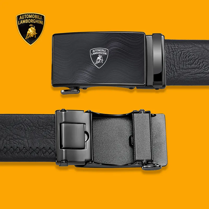 Automobili Lamborghini Cow Leather Belts Men's 3.5cm-3