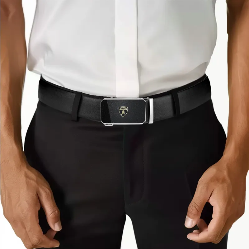 Automobili Lamborghini Cow Leather Belts Men's Width 3.5cm-3
