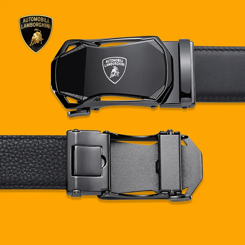 Automobili Lamborghini Cow Leather Belts Men's Width 3.5cm Gift Box Set-10