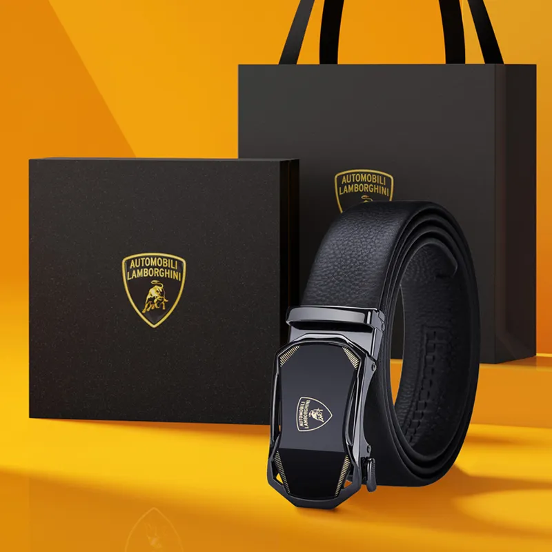 Automobili Lamborghini Cow Leather Belt, Luxury, Belt Men's Gunmetal Width 3.5cm-2