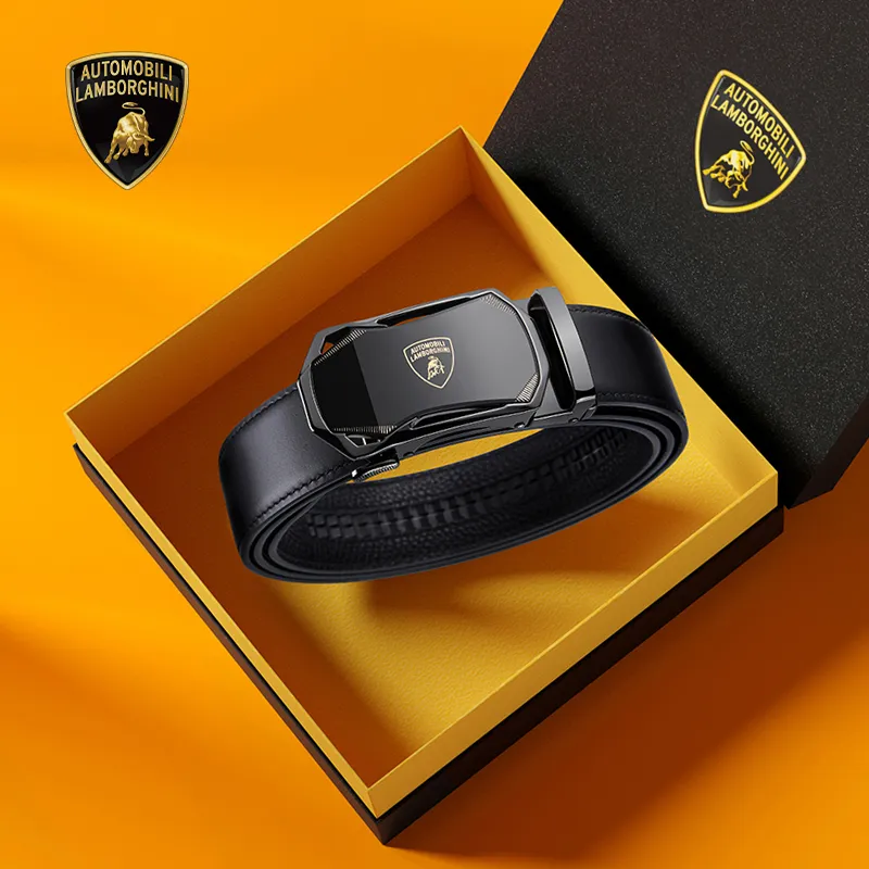 Automobili Lamborghini Cow Leather Belts Men's Width 3.5cm Gift Box Set-2