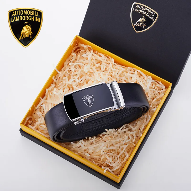 Automobili Lamborghini Cow Leather Belts Men's Width 3.5cm-7