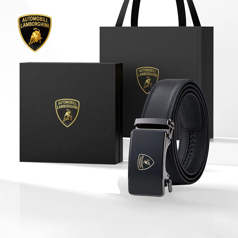 Automobili Lamborghini Cow Leather Belts Men's 3.5cm-1