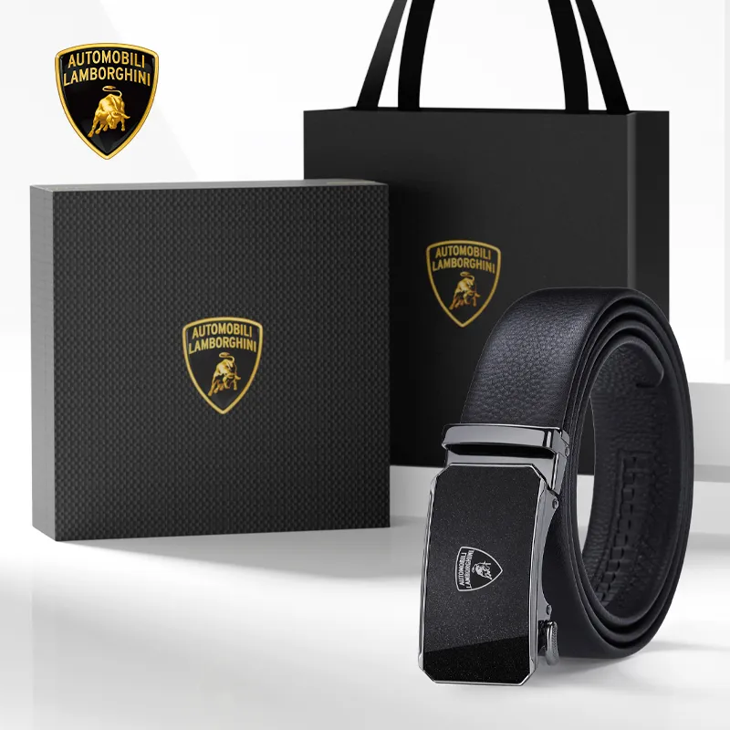Automobili Lamborghini Cow Leather Belts Men's 3.5cm-6