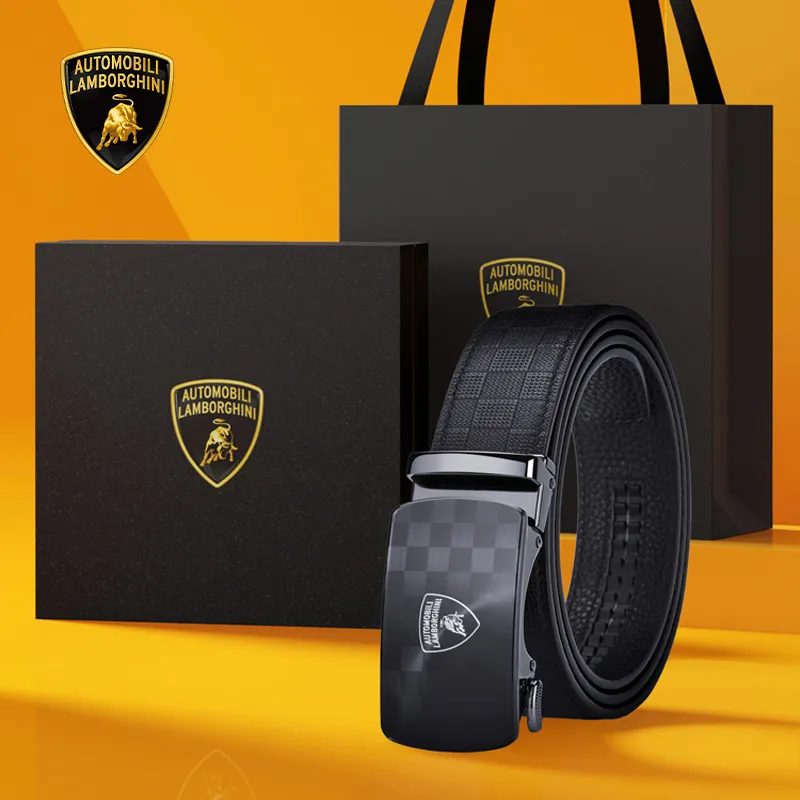 Automobili Lamborghini Cow Leather Belts Men's Width 3.5cm-1