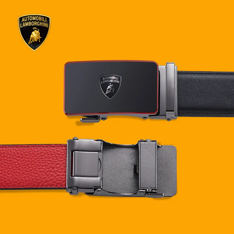 Automobili Lamborghini Cow Leather Belts Men's Gunmetal Width 3.5cm-3