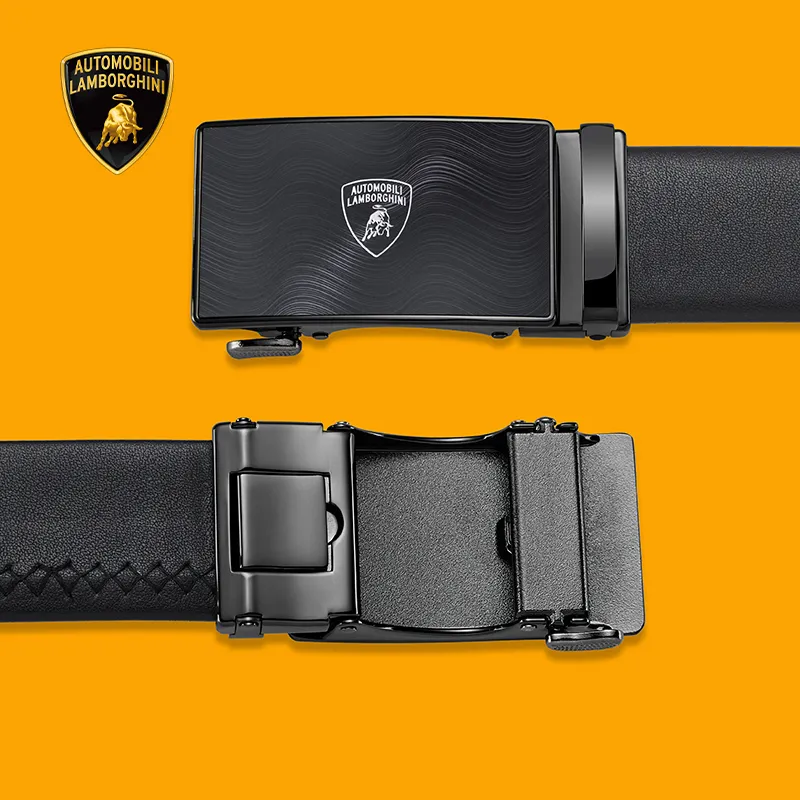 Automobili Lamborghini Cow Leather Belts Men's 3.5cm-6