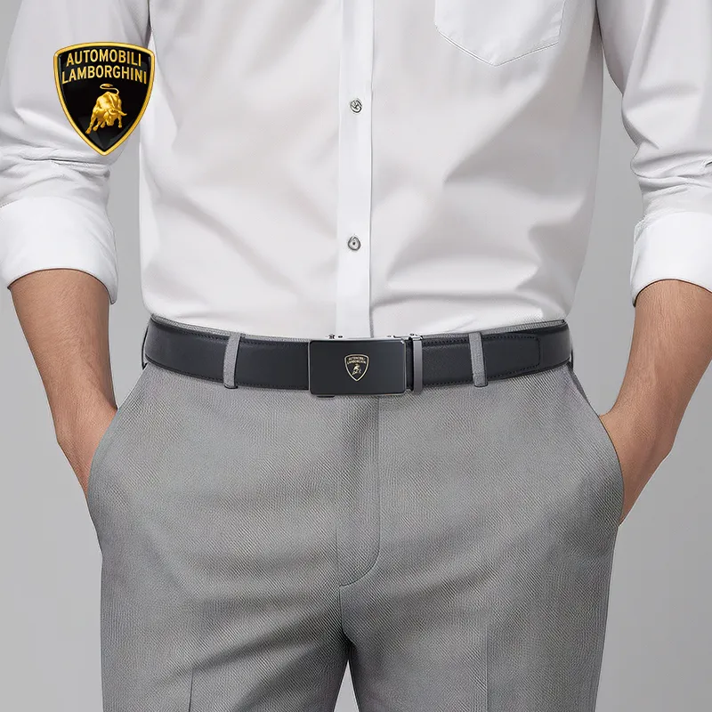 Automobili Lamborghini Cow Leather Belts Men's 3.5cm-5