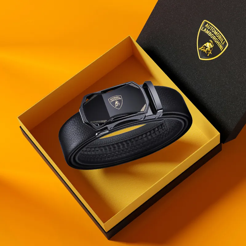 Automobili Lamborghini Cow Leather Belt, Luxury, Belt Men's Gunmetal Width 3.5cm-1