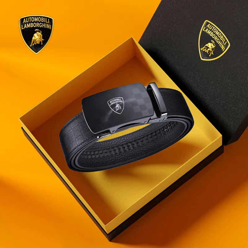 Automobili Lamborghini Cow Leather Belts Men's Width 3.5cm-2