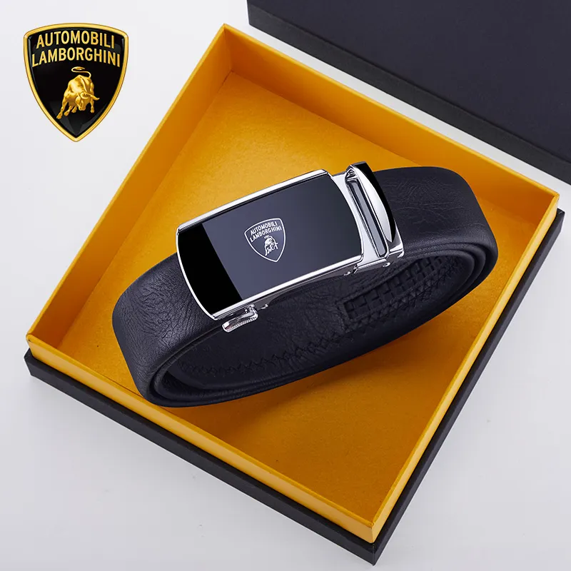 Automobili Lamborghini Cow Leather Belts Men's Width 3.5cm-1