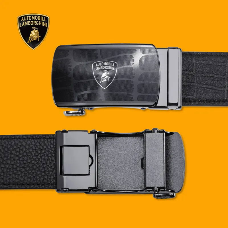 Automobili Lamborghini Cow Leather Belts Men's 3.5cm Gift Box Set-5