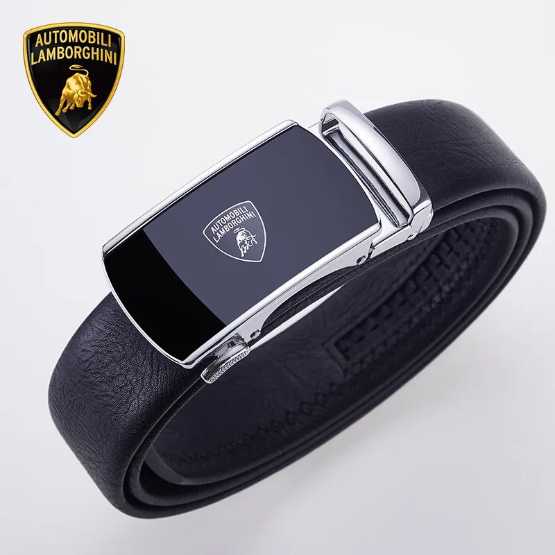 Automobili Lamborghini Cow Leather Belts Men's Width 3.5cm-3