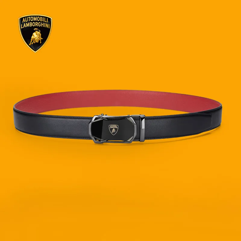 Automobili Lamborghini Cow Leather Belts Men's Width 3.5cm Gift Box Set-6
