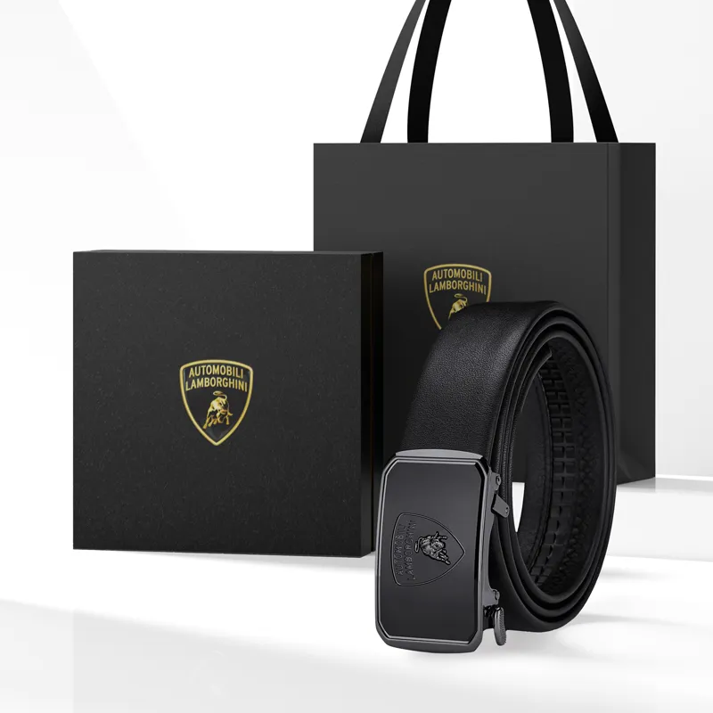 Automobili Lamborghini Cow Leather Belts Men's Width 3.5cm-2