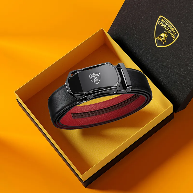 Automobili Lamborghini Cow Leather Belts Men's Width 3.5cm-4