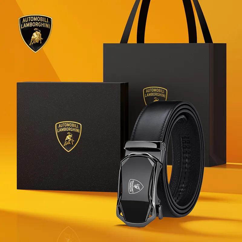 Automobili Lamborghini Cow Leather Belts Men's Width 3.5cm Gift Box Set-7