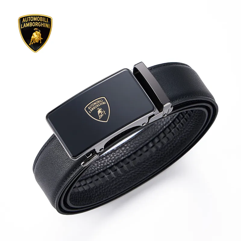 Automobili Lamborghini Cow Leather Belts Men's 3.5cm-3