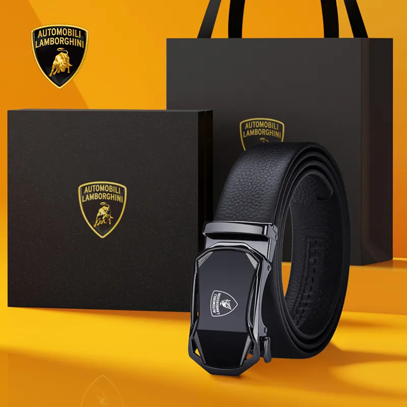 Automobili Lamborghini Cow Leather Belt, Luxury, Belt Men's Gunmetal Width 3.5cm-6