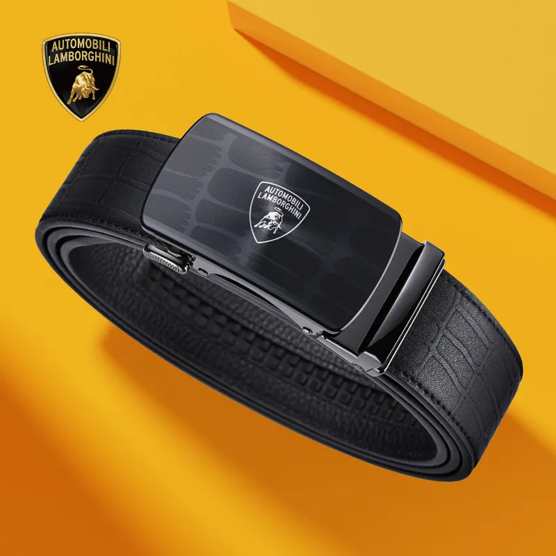 Automobili Lamborghini Cow Leather Belts Men's 3.5cm Gift Box Set-2