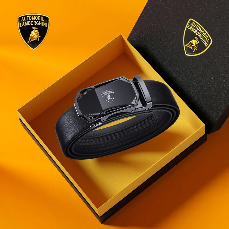 Automobili Lamborghini Cow Leather Belt, Luxury, Belt Men's Gunmetal Width 3.5cm-7