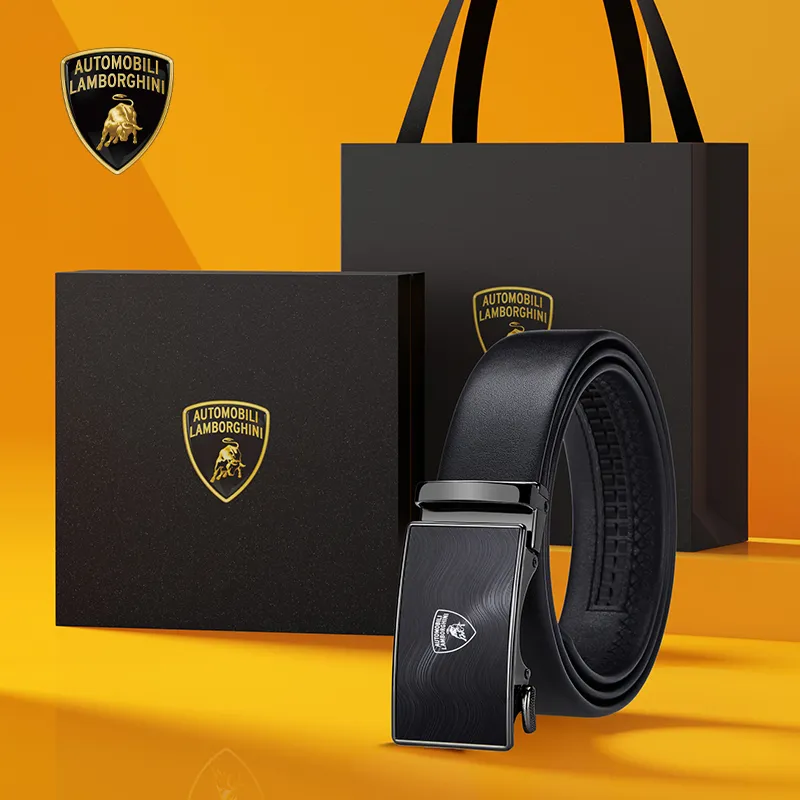 Automobili Lamborghini Cow Leather Belts Men's 3.5cm-1