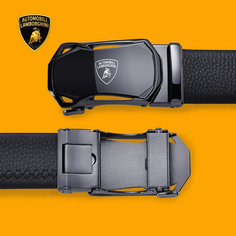 Automobili Lamborghini Cow Leather Belt, Luxury, Belt Men's Gunmetal Width 3.5cm-9