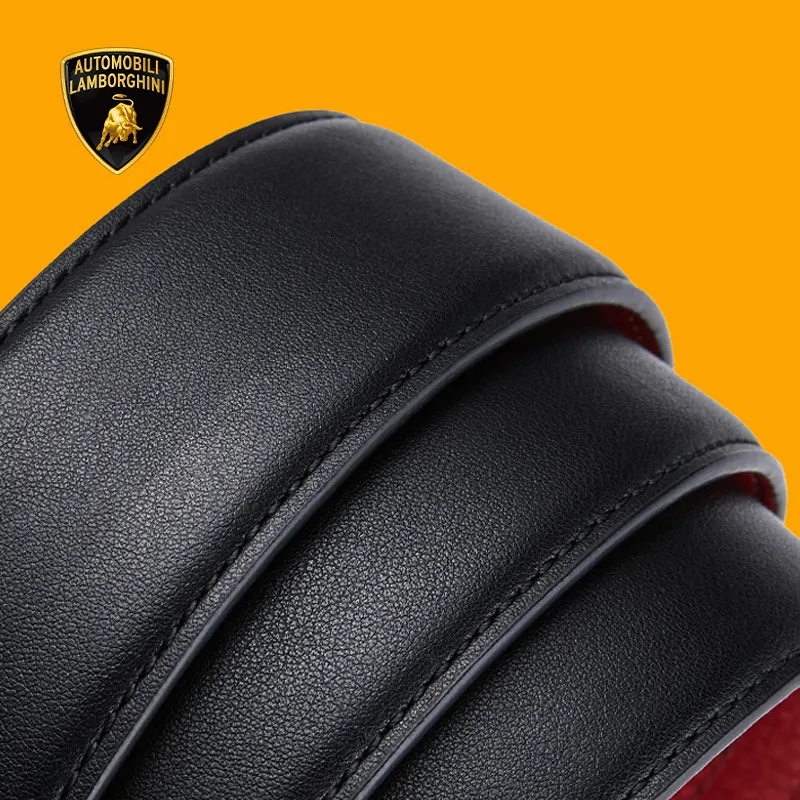 Automobili Lamborghini Cow Leather Belts Men's Width 3.5cm Gift Box Set-5