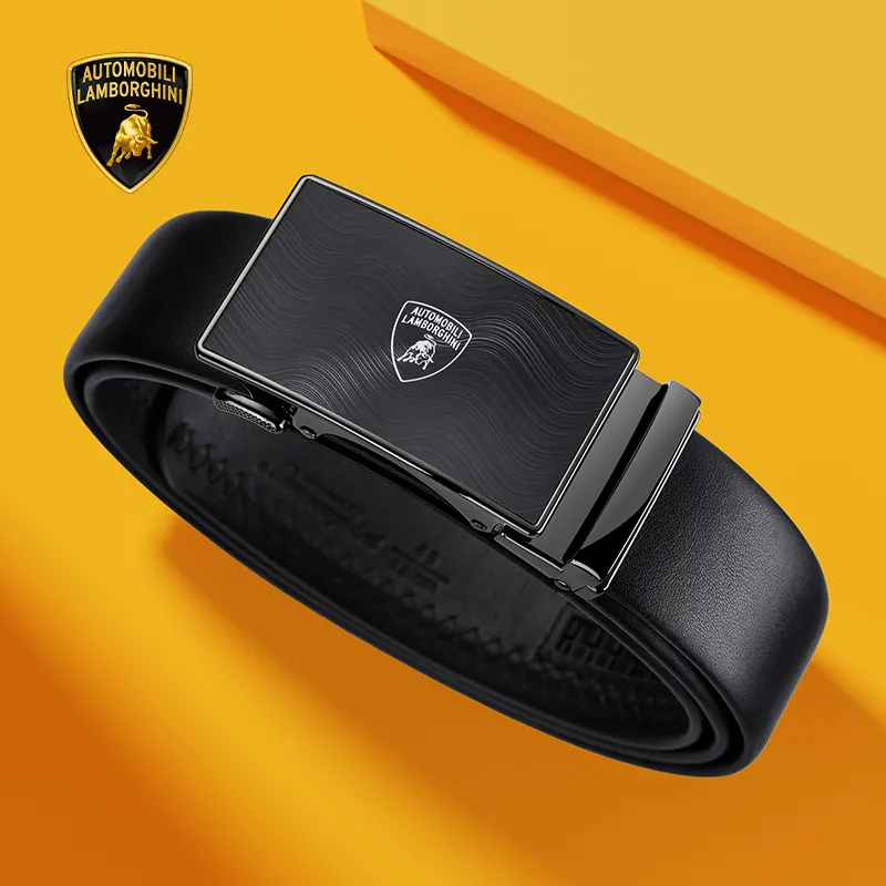 Automobili Lamborghini Cow Leather Belts Men's 3.5cm-3