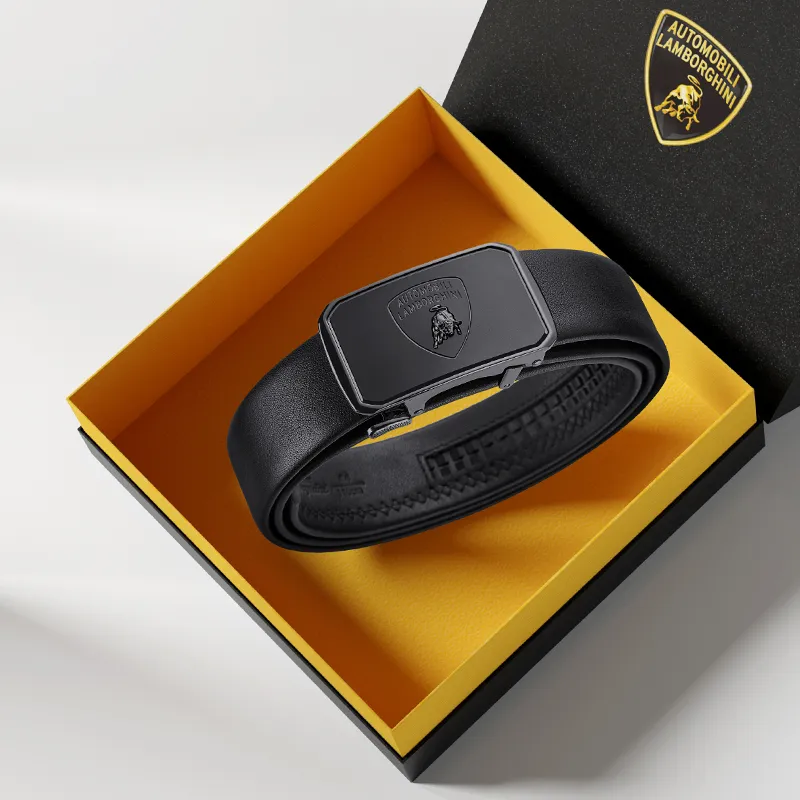 Automobili Lamborghini Cow Leather Belts Men's Width 3.5cm-5