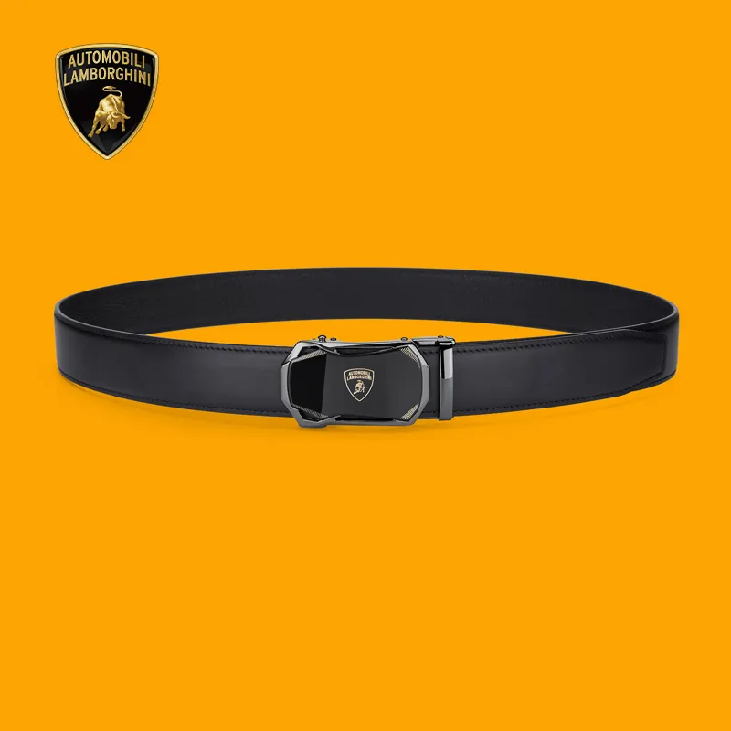 Automobili Lamborghini Cow Leather Belts Men's Width 3.5cm Gift Box Set-5