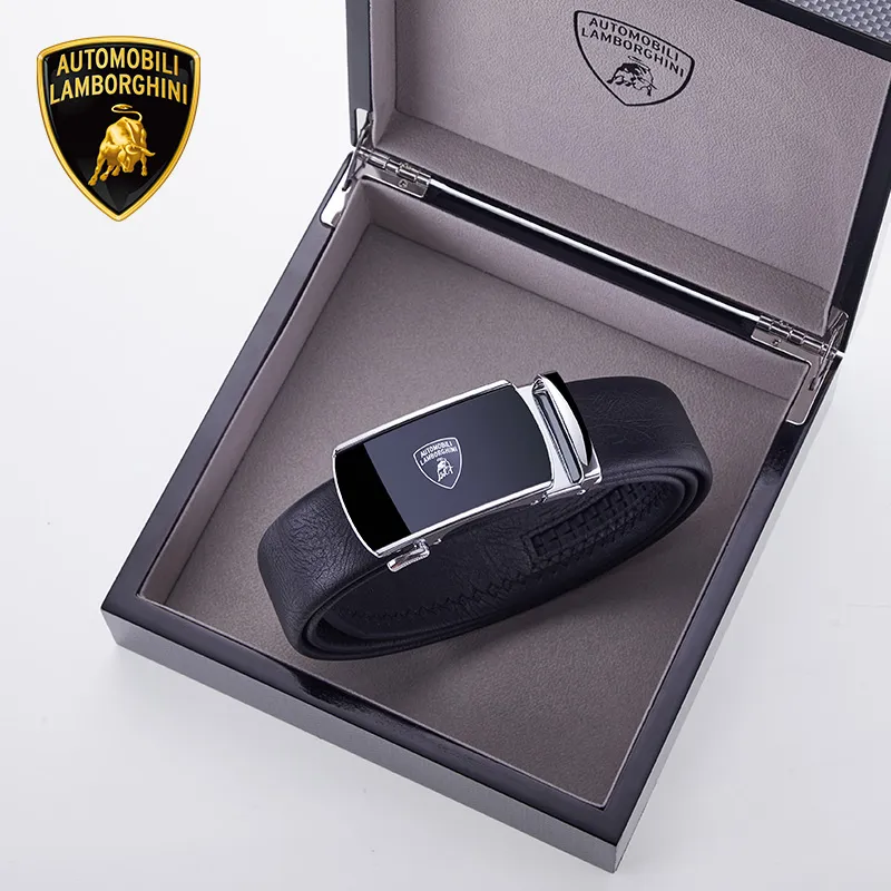 Automobili Lamborghini Cow Leather Belts Men's Width 3.5cm-2