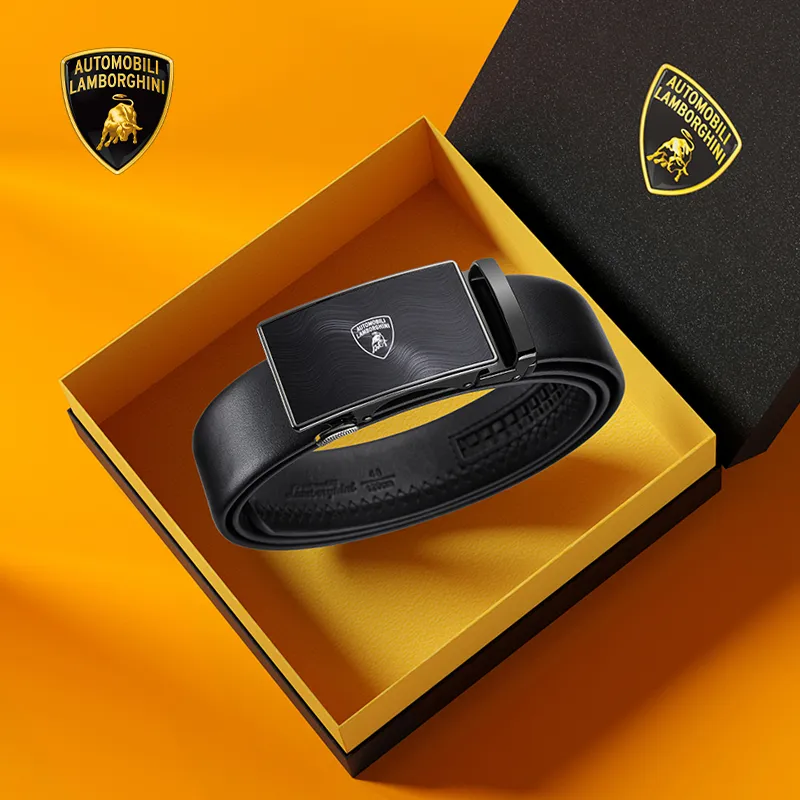 Automobili Lamborghini Cow Leather Belts Men's 3.5cm-2