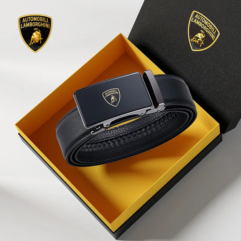 Automobili Lamborghini Cow Leather Belts Men's 3.5cm-2