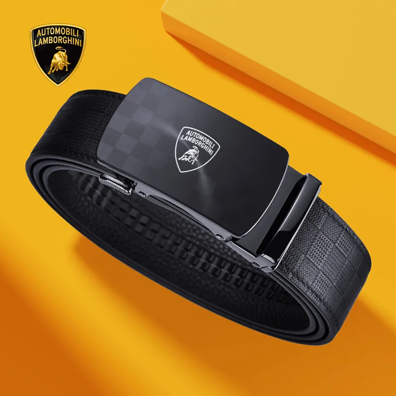 Automobili Lamborghini Cow Leather Belts Men's Width 3.5cm-3